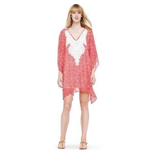 Club Monaco Harriet 100% Silk White Red Embroidered Dress Size XS